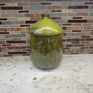 Vintage Elves Pixie Holiday Designs Cookie Jar, Avocado Green
